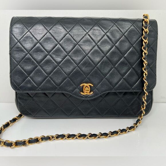 Chanel Metelesse Single Flap Vintage Lambskin Black Shoulder Bag - Picture 1 of 13